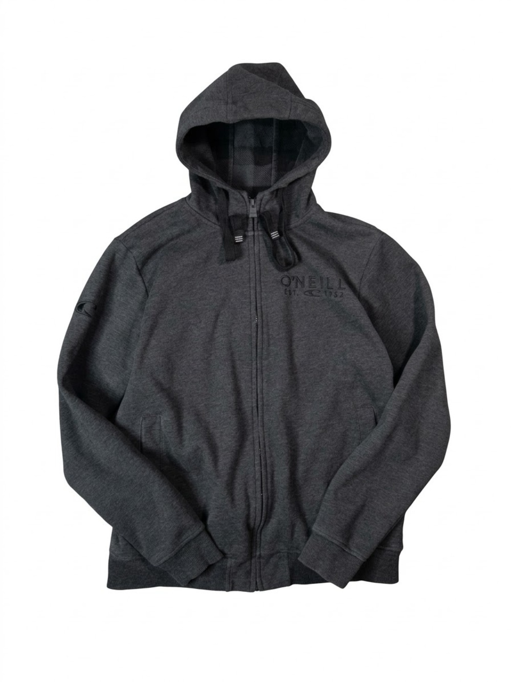 O'Neill Thermal Lined Full Zip Hoodie Mens XL Charcoal Grey Buffalo Plaid Jacket